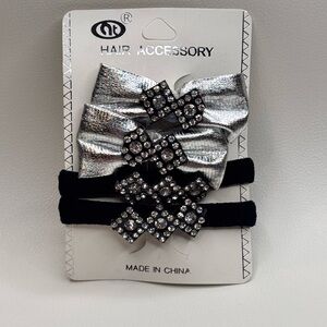 Silver and Black Hair Accessories with Elegant Rhinestone Embellishments